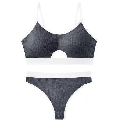 Women Fashion Sexy Contrast Color Push-Up With Chest Pad Bra Underwear Set