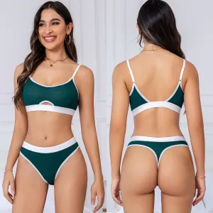 Women Fashion Sexy Contrast Color Push-Up With Chest Pad Bra Underwear Set