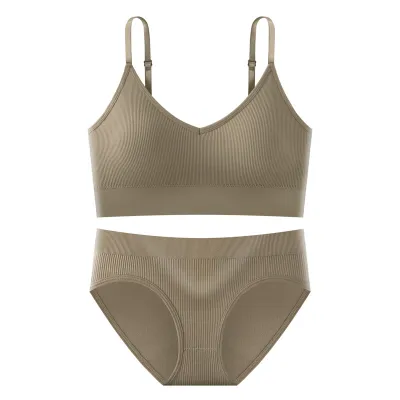 Women Fashion Casual Solid Color Thread Adjustable Bra Underwear Set