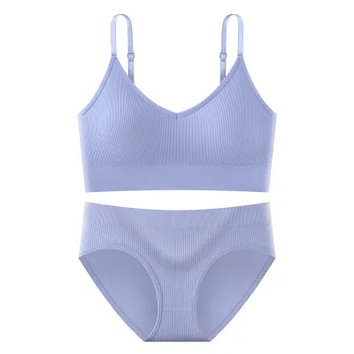 Women Fashion Casual Solid Color Thread Adjustable Bra Underwear Set