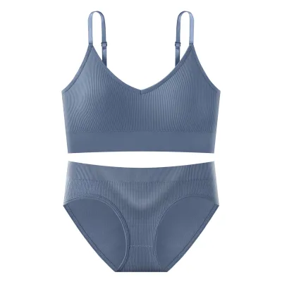 Women Fashion Casual Solid Color Thread Adjustable Bra Underwear Set