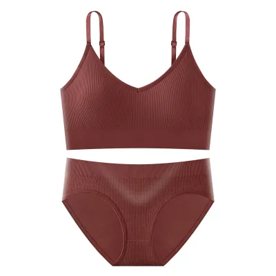 Women Fashion Casual Solid Color Thread Adjustable Bra Underwear Set