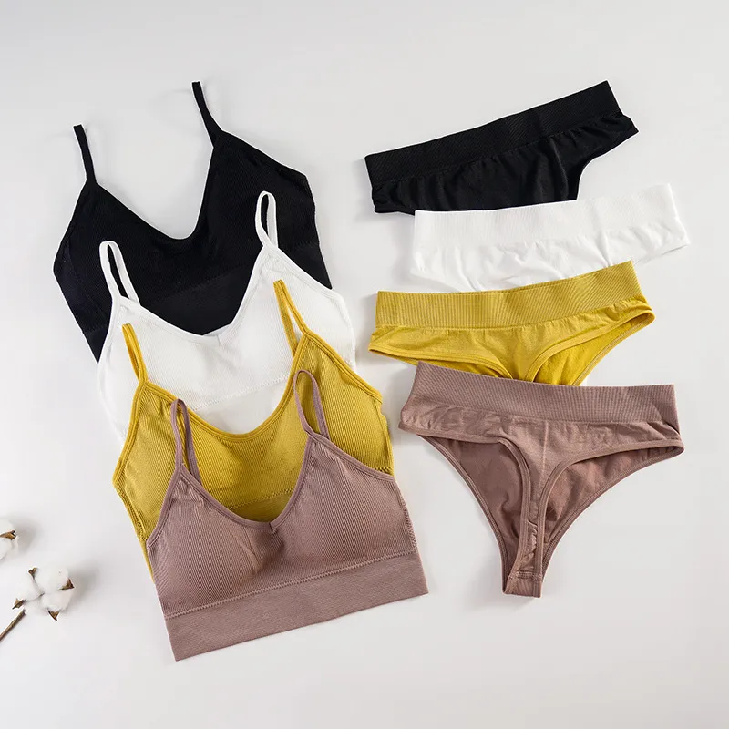 Women Fashion Simple Solid Color Bra Underwear Set