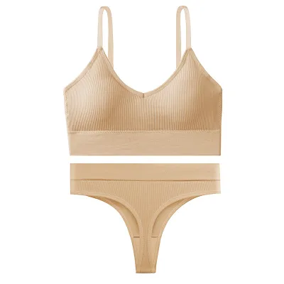 Women Fashion Simple Solid Color Threaded Bra Underwear Set