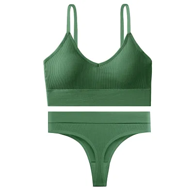 Women Fashion Simple Solid Color Threaded Bra Underwear Set