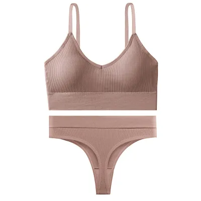 Women Fashion Simple Solid Color Threaded Bra Underwear Set