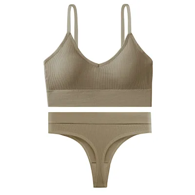 Women Fashion Simple Solid Color Threaded Bra Underwear Set