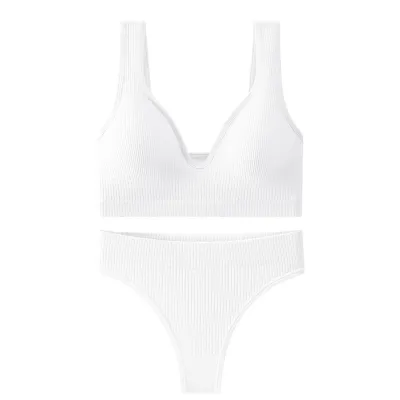 Women Fashion Casual Solid Color Threaded Push-Up Bra Underwear Set