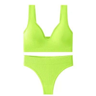 Women Fashion Casual Solid Color Threaded Push-Up Bra Underwear Set