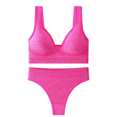 Women Fashion Casual Solid Color Threaded Push-Up Bra Underwear Set
