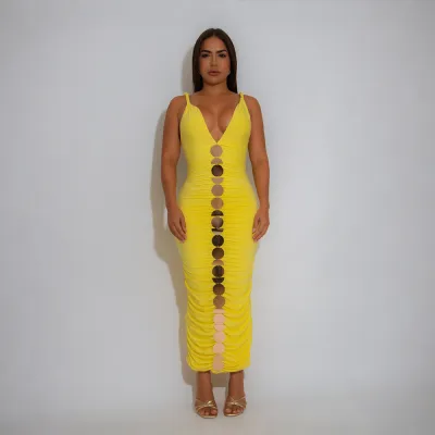 Women Fashion Sexy Summer Solid Color Metal Decoration Sleeveless Slim Fit Dress