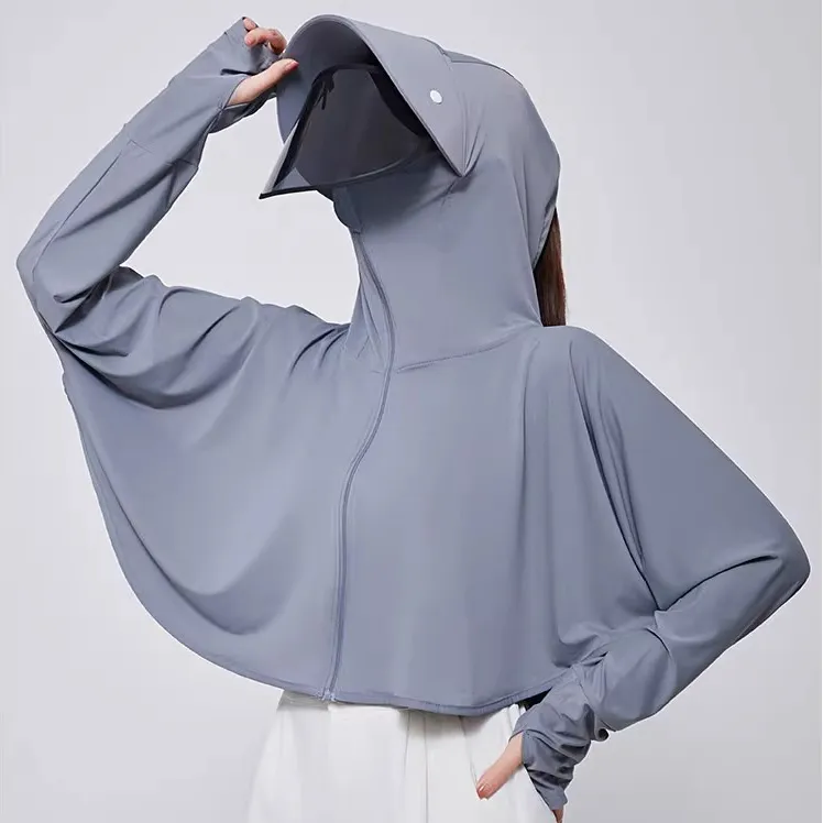 Women Fashion Casual Summer Solid Color Ice Silk Long Sleeve Thin Lens UPF 50+ Sun Protection Clothing