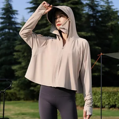 Women Fashion Casual Summer Solid Color Ice Silk Removable Black Rubber Hat UPF 50+ Sun Protection Clothing