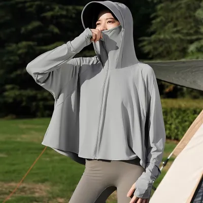 Women Fashion Casual Summer Solid Color Ice Silk Removable Black Rubber Hat UPF 50+ Sun Protection Clothing