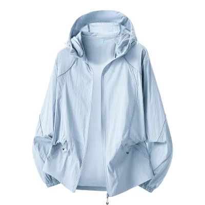Fashion Casual Solid Color Ice Silk Long-Sleeve With Hat UPF 50+ Sun Protection Clothing