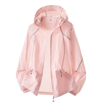 Fashion Casual Solid Color Ice Silk Long-Sleeve With Hat UPF 50+ Sun Protection Clothing
