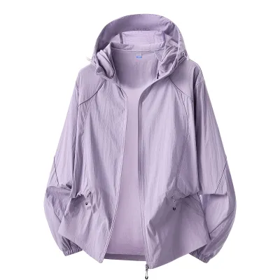 Fashion Casual Solid Color Ice Silk Long-Sleeve With Hat UPF 50+ Sun Protection Clothing
