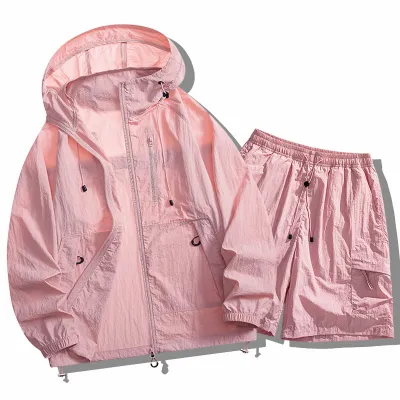 Fashion Casual Summer Solid Color Outdoor Sports Mountaineering UPF 50+ Sun Protection Coat Shorts Two-Piece Set