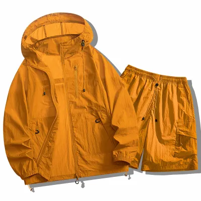 Fashion Casual Summer Solid Color Outdoor Sports Mountaineering UPF 50+ Sun Protection Coat Shorts Two-Piece Set