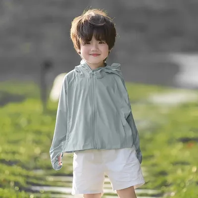 Kids Boys And Girls Fashion Casual Solid Color Ice Silk Breathable Hoodies Upf 50+ Sun Protection Clothing