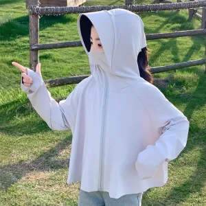 Kids Boys And Girls Fashion Casual Solid Color Ice Silk Breathable Hoodies Upf 50+ Sun Protection Clothing
