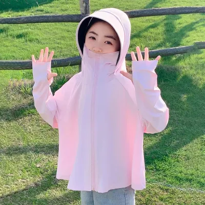 Kids Boys And Girls Fashion Casual Solid Color Ice Silk Breathable Hoodies Upf 50+ Sun Protection Clothing