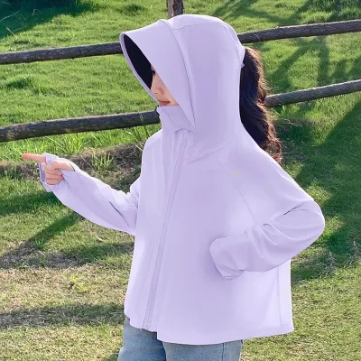 Kids Boys And Girls Fashion Casual Solid Color Ice Silk Breathable Hoodies Upf 50+ Sun Protection Clothing