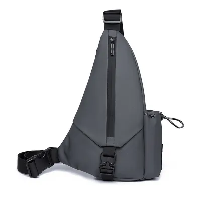 Men Fashion Casual Triangle Motorcycle Crossbody Bag Solid Color Leather Film 10 Inches