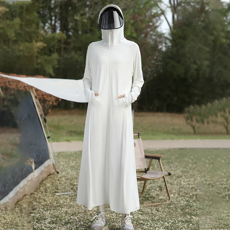 Women Fashion Casual Summer Solid Color Breathable Ice Silk Long Lens UPF 50+ Sun Protection Clothing