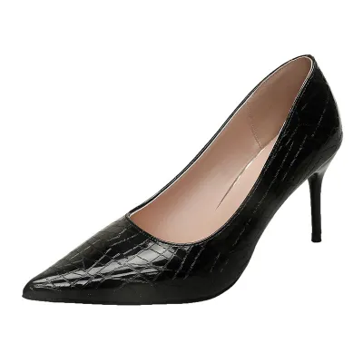 Women Fashion Sexy Solid Color Stone Grain High-Heeled Pumps Shoes