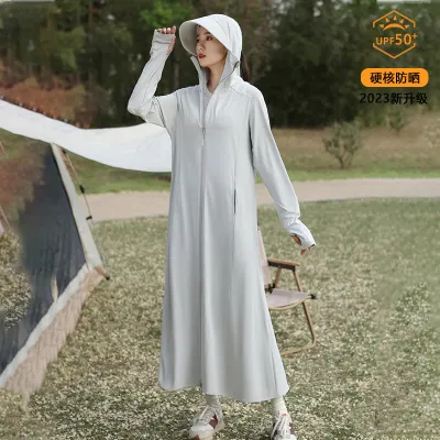 Women Fashion Casual Summer Solid Color Breathable Ice Silk Long UPF 50+ Sun Protection Clothing