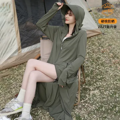 Women Fashion Casual Summer Solid Color Breathable Ice Silk Long UPF 50+ Sun Protection Clothing