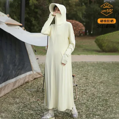 Women Fashion Casual Summer Solid Color Breathable Ice Silk Long UPF 50+ Sun Protection Clothing