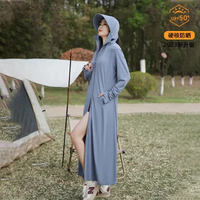 Women Fashion Casual Summer Solid Color Breathable Ice Silk Long UPF 50+ Sun Protection Clothing