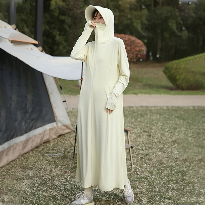 Women Fashion Casual Summer Solid Color Breathable Ice Silk Long UPF 50+ Sun Protection Clothing