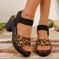 Size:5-11 Women Sexy Metal Chain Buckle Ankle Strap Animal Printed High Heels