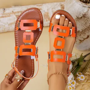 Women's Casual Solid Color Double Buckle Flat Sandals Plus Size