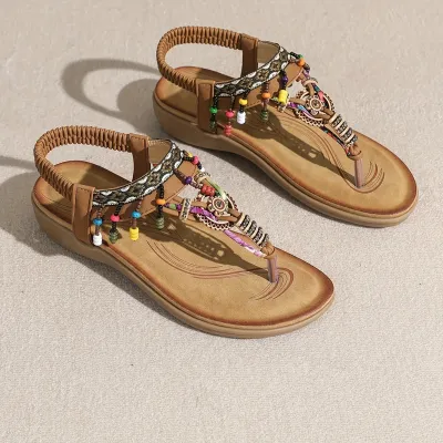 Women Fashion Casual Boho Ethnic Flat Flip Flops Sandals Plus Size