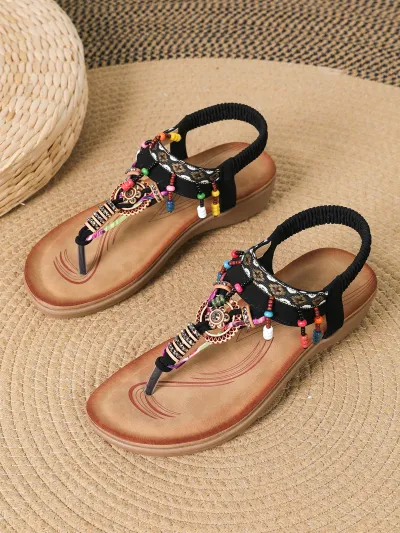 Women Fashion Casual Boho Ethnic Flat Flip Flops Sandals Plus Size