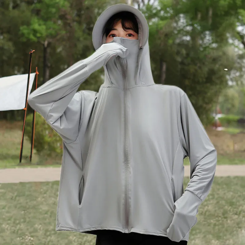 Women Fashion Casual Summer Solid Color Breathable Ice Silk Mid-length UPF 50+ Sun Protection Clothing