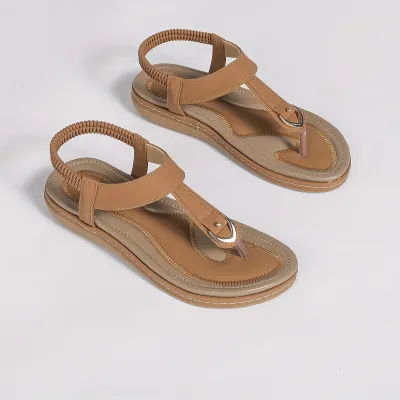 Women Casual Boho Color Block Flat Sandals Plus Size Round Toe