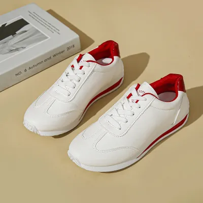 Women Fashion Casual Lifestyle Round-Toe Soft Sole White Sneakers Plus Size