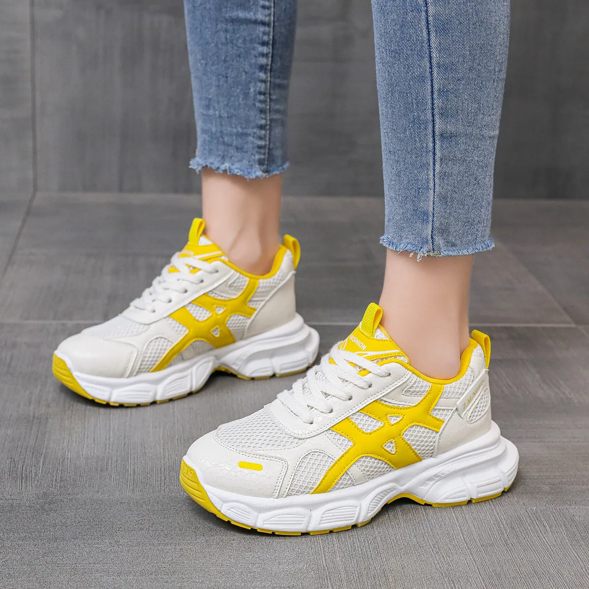 Women Fashion Casual Lifestyle Color Block Breathable Mesh Platform Sneakers