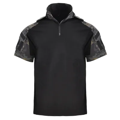 Men Fashion Camouflage Patchwork Short-Sleeve Hoodies