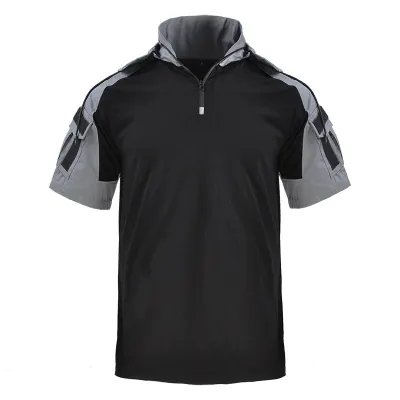 Men Fashion Camouflage Patchwork Short-Sleeve Hoodies