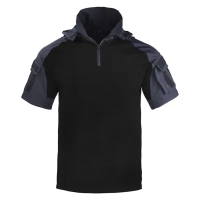 Men Fashion Camouflage Patchwork Short-Sleeve Hoodies