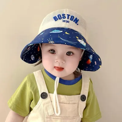 Kids Baby Boys And Girls Fashion Cartoon Summer Thin Big Brim UPF 50+ Sun Protection Hat