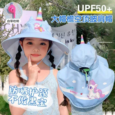 Kids Girls Fashion Cute Cartoon Unicorn Big Brim UPF 50+ Sun Protection Hat