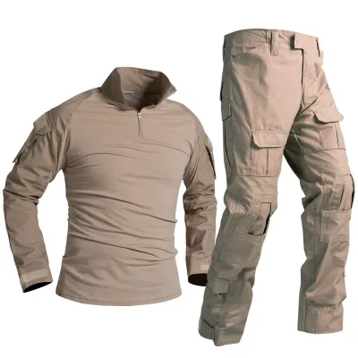 Men Fashion Camouflage High-Neck Long Sleeve Top Multi Pocket Slim Fit Pants Two-Piece Set