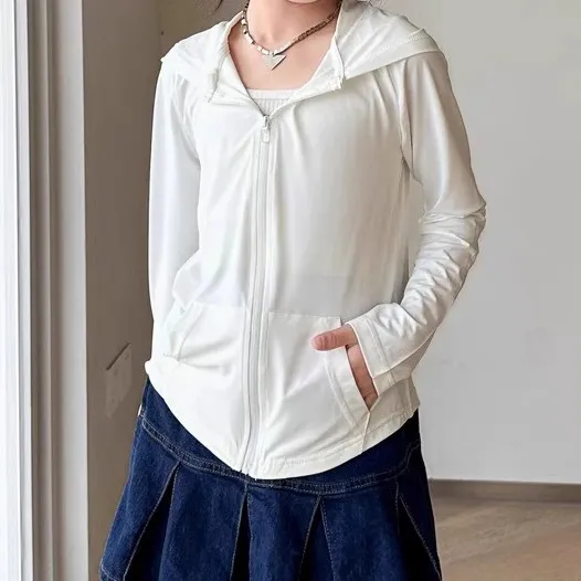 Kids Girls' UPF 50+ Sun Protection Coat Breathable Ice Silk Summer Casual Solid Color